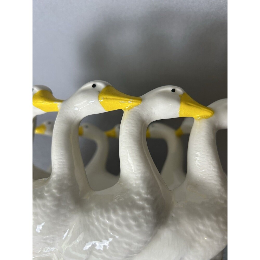 VTG Ceramic Holland Mold White Geese Ducks Goose Oval Dish Decor 80s Cottagecore - Picture 10 of 10